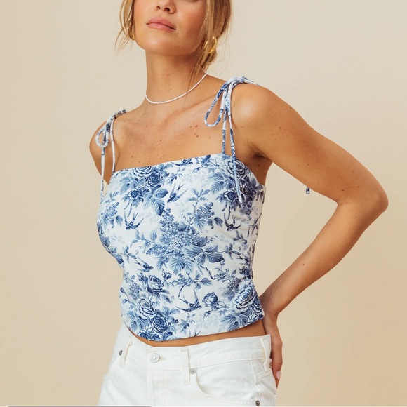 kourt Tops - Kourt Snow Calico Tie Straps Top